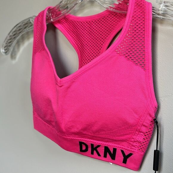 NWT DKNY SPORT Seamless Racerback Sports Bra w/ Mesh-Back in Hot Pink Small 4/6 - Picture 5 of 11